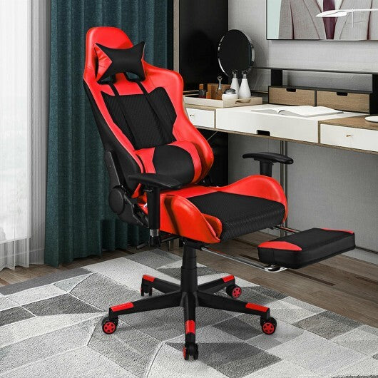 PU Leather Gaming Chair with USB Massage Lumbar Pillow and Footrest -Pink LuxuryLifeWay Online Store