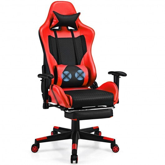 PU Leather Gaming Chair with USB Massage Lumbar Pillow and Footrest -Pink LuxuryLifeWay Online Store