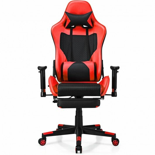 PU Leather Gaming Chair with USB Massage Lumbar Pillow and Footrest -Pink LuxuryLifeWay Online Store