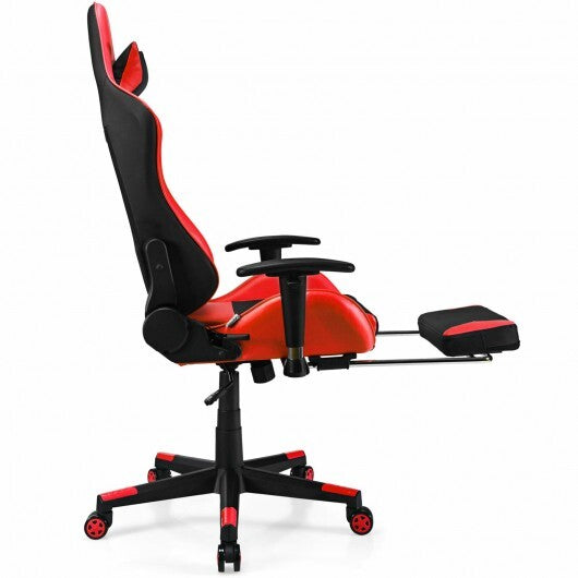 PU Leather Gaming Chair with USB Massage Lumbar Pillow and Footrest -Pink LuxuryLifeWay Online Store