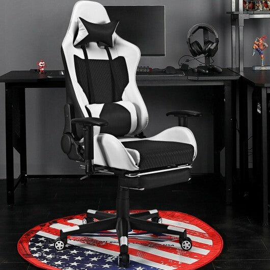 PU Leather Gaming Chair with USB Massage Lumbar Pillow and Footrest -Pink LuxuryLifeWay Online Store