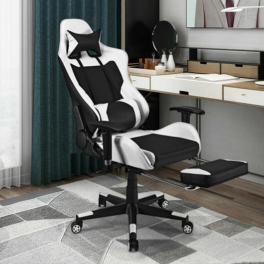 PU Leather Gaming Chair with USB Massage Lumbar Pillow and Footrest -Pink LuxuryLifeWay Online Store