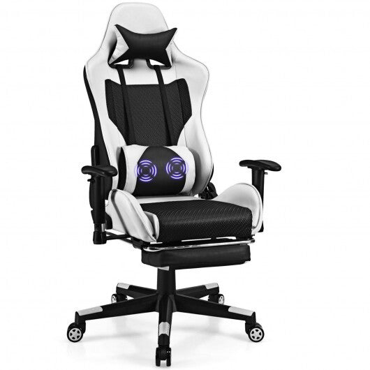 PU Leather Gaming Chair with USB Massage Lumbar Pillow and Footrest -Pink LuxuryLifeWay Online Store