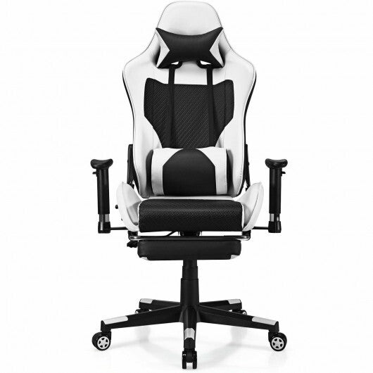 PU Leather Gaming Chair with USB Massage Lumbar Pillow and Footrest -Pink LuxuryLifeWay Online Store