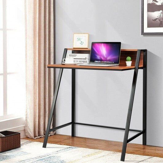 2 Tier Computer Desk PC Laptop Table Study Writing Home Office Workstation New-Walnut LuxuryLifeWay Online Store