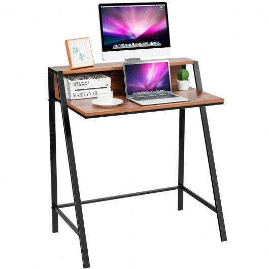 2 Tier Computer Desk PC Laptop Table Study Writing Home Office Workstation New-Walnut LuxuryLifeWay Online Store