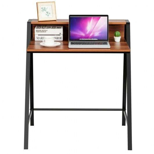 2 Tier Computer Desk PC Laptop Table Study Writing Home Office Workstation New-Walnut LuxuryLifeWay Online Store