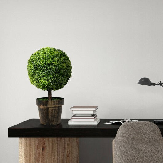 2 Pieces 24 Inch Artificial Boxwood Topiary Ball Tree for House and Office - Color: Green - Size: 24 inches LuxuryLifeWay Online Store