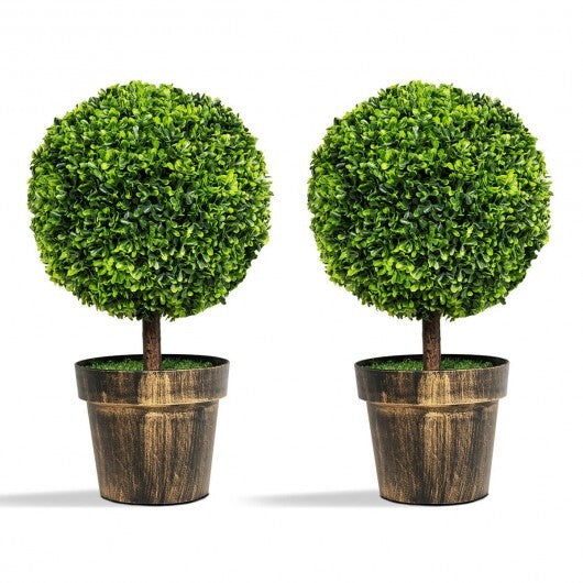 2 Pieces 24 Inch Artificial Boxwood Topiary Ball Tree for House and Office - Color: Green - Size: 24 inches LuxuryLifeWay Online Store
