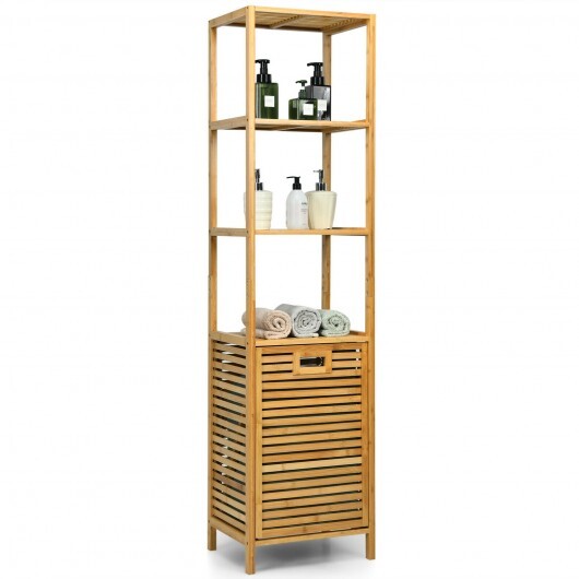 Bamboo Tower Hamper Organizer with 3-Tier Storage Shelves-Natural LuxuryLifeWay Online Store