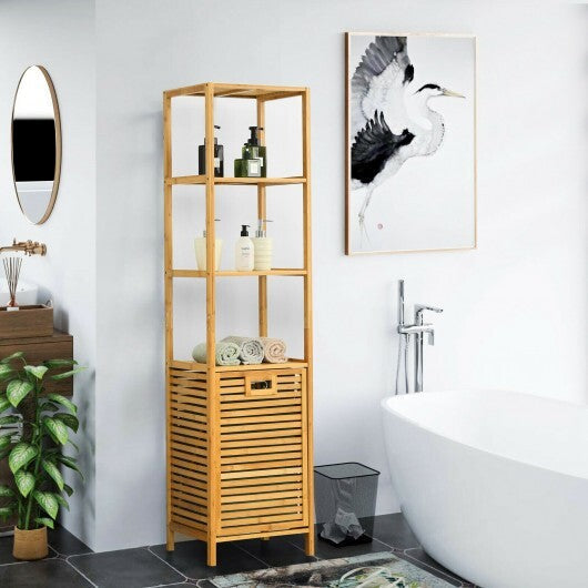 Bamboo Tower Hamper Organizer with 3-Tier Storage Shelves-Natural LuxuryLifeWay Online Store