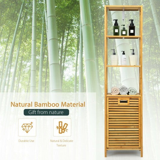 Bamboo Tower Hamper Organizer with 3-Tier Storage Shelves-Natural LuxuryLifeWay Online Store