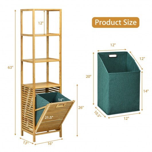 Bamboo Tower Hamper Organizer with 3-Tier Storage Shelves-Natural LuxuryLifeWay Online Store