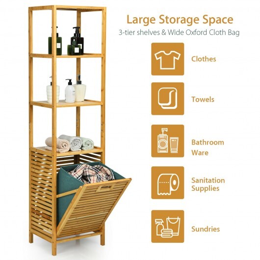 Bamboo Tower Hamper Organizer with 3-Tier Storage Shelves-Natural LuxuryLifeWay Online Store