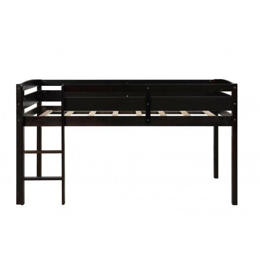 Wooden Twin Low Loft Bunk Bed with Guard Rail and Ladder-White LuxuryLifeWay Online Store