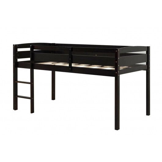 Wooden Twin Low Loft Bunk Bed with Guard Rail and Ladder-White LuxuryLifeWay Online Store