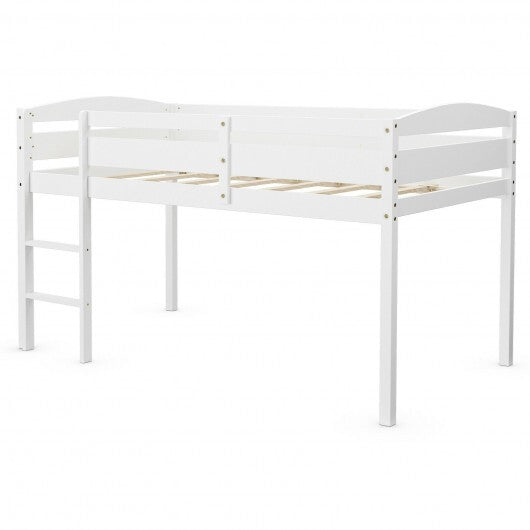 Wooden Twin Low Loft Bunk Bed with Guard Rail and Ladder-White LuxuryLifeWay Online Store