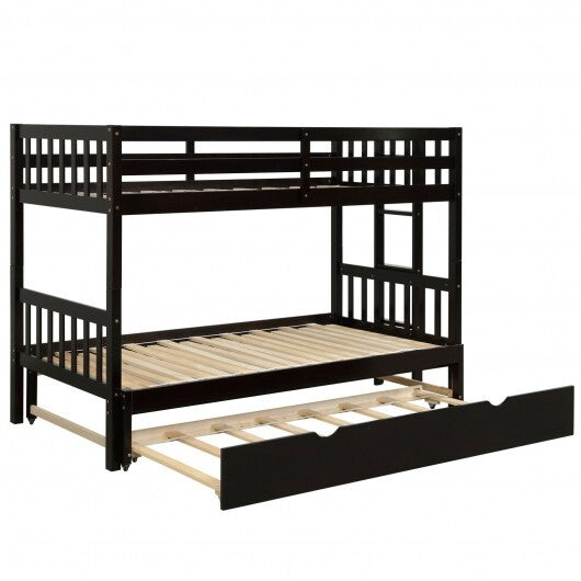 Twin Pull-Out Bunk Bed with Trundle Wooden Ladder-Espresso LuxuryLifeWay Online Store