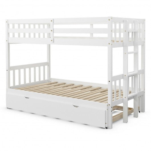 Twin Pull-Out Bunk Bed with Trundle Wooden Ladder-Espresso LuxuryLifeWay Online Store