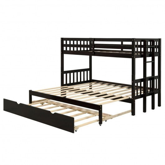 Twin Pull-Out Bunk Bed with Trundle Wooden Ladder-Espresso LuxuryLifeWay Online Store