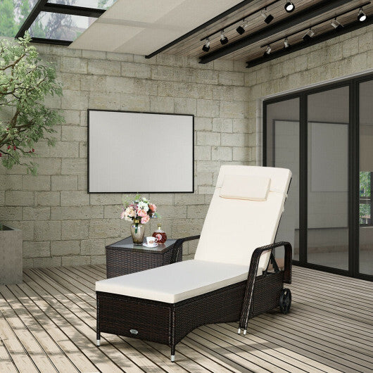 Outdoor Recliner Cushioned Chaise Lounge with Adjustable Backrest LuxuryLifeWay Online Store