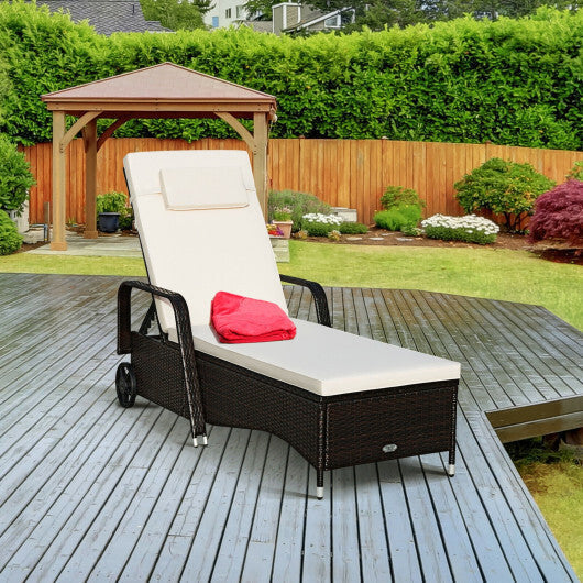Outdoor Recliner Cushioned Chaise Lounge with Adjustable Backrest LuxuryLifeWay Online Store