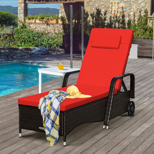 Outdoor Recliner Cushioned Chaise Lounge with Adjustable Backrest LuxuryLifeWay Online Store