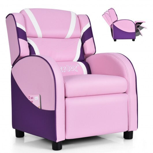 Kids Leather Recliner Chair with Side Pockets-Pink LuxuryLifeWay Online Store