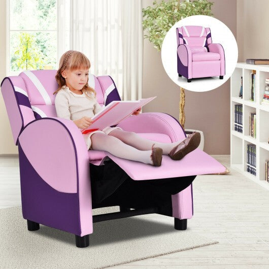 Kids Leather Recliner Chair with Side Pockets-Pink LuxuryLifeWay Online Store
