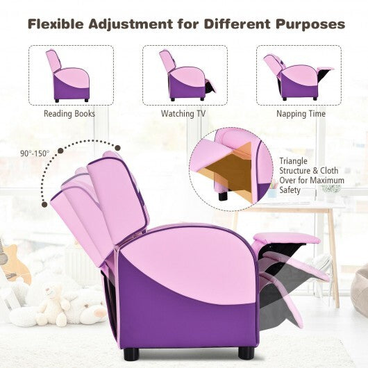 Kids Leather Recliner Chair with Side Pockets-Pink LuxuryLifeWay Online Store
