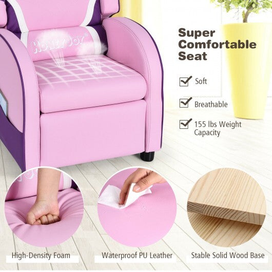 Kids Leather Recliner Chair with Side Pockets-Pink LuxuryLifeWay Online Store