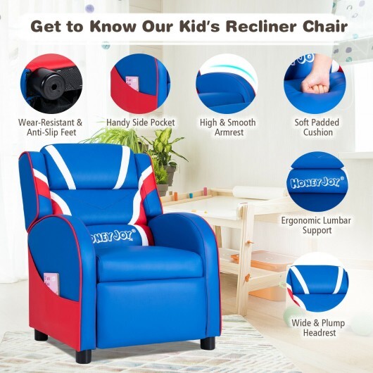 Kids Leather Recliner Chair with Side Pockets-Pink LuxuryLifeWay Online Store