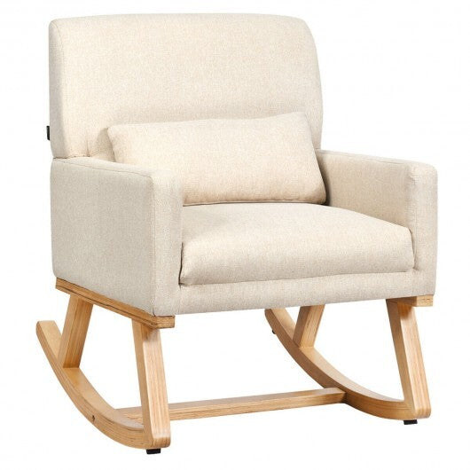 Upholstered Rocking Chair with and Solid Wood Base-Beige LuxuryLifeWay Online Store