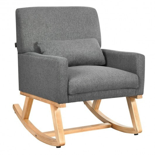 Upholstered Rocking Chair with and Solid Wood Base-Gray - Color: Gray LuxuryLifeWay Online Store