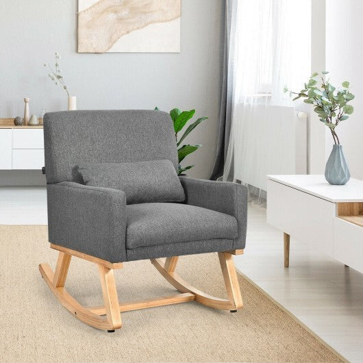 Upholstered Rocking Chair with and Solid Wood Base-Gray - Color: Gray LuxuryLifeWay Online Store