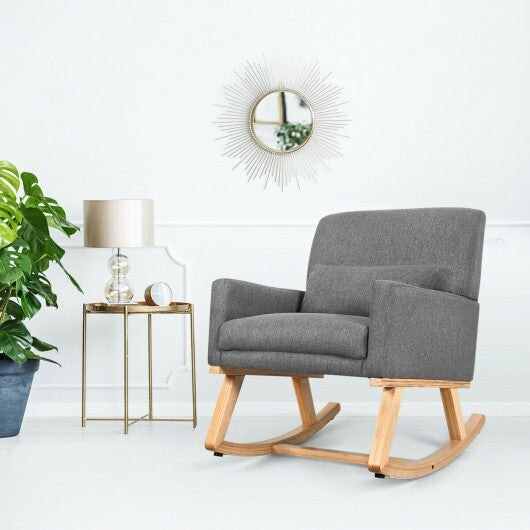 Upholstered Rocking Chair with and Solid Wood Base-Gray - Color: Gray LuxuryLifeWay Online Store
