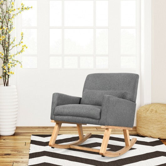 Upholstered Rocking Chair with and Solid Wood Base-Gray - Color: Gray LuxuryLifeWay Online Store