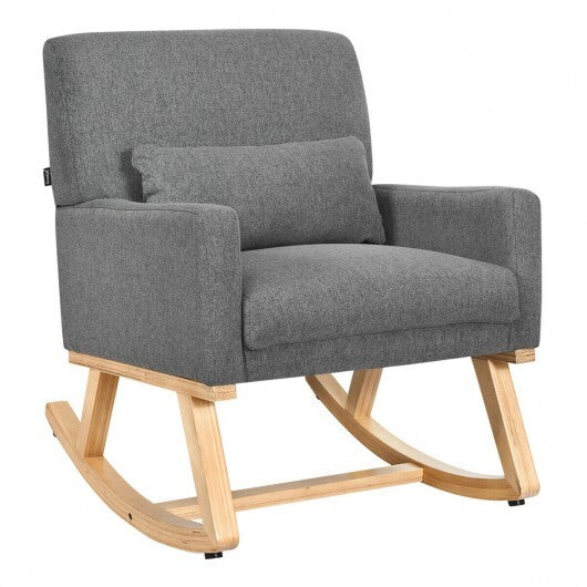 Upholstered Rocking Chair with and Solid Wood Base-Gray - Color: Gray LuxuryLifeWay Online Store