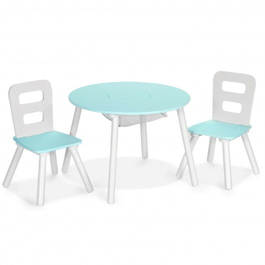 Wood Activity Kids Table and Chair Set with Center Mesh Storage-Blue - Color: Blue LuxuryLifeWay Online Store