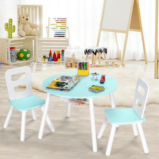 Wood Activity Kids Table and Chair Set with Center Mesh Storage-Blue - Color: Blue LuxuryLifeWay Online Store