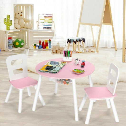 Wood Activity Kids Table and Chair Set with Center Mesh Storage for Snack Time and Homework-Pink - Color: Pink LuxuryLifeWay Online Store
