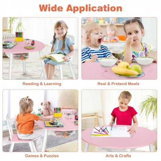 Wood Activity Kids Table and Chair Set with Center Mesh Storage for Snack Time and Homework-Pink - Color: Pink LuxuryLifeWay Online Store