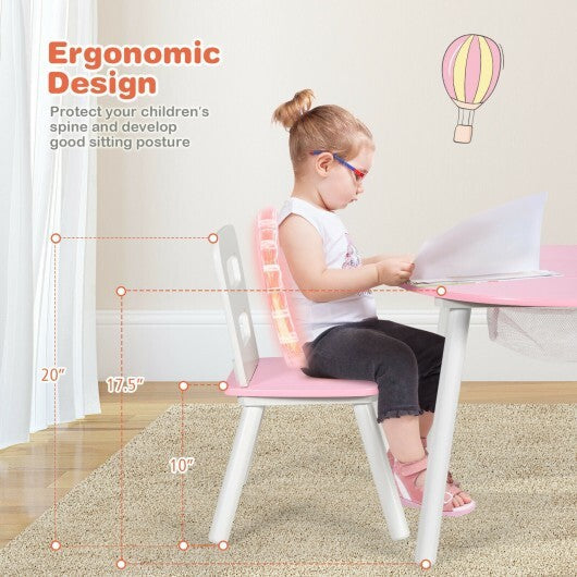Wood Activity Kids Table and Chair Set with Center Mesh Storage for Snack Time and Homework-Pink - Color: Pink LuxuryLifeWay Online Store