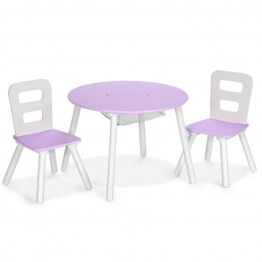 Wood Activity Kids Table and Chair Set with Center Mesh Storage for Snack Time and Homework-Pink LuxuryLifeWay Online Store