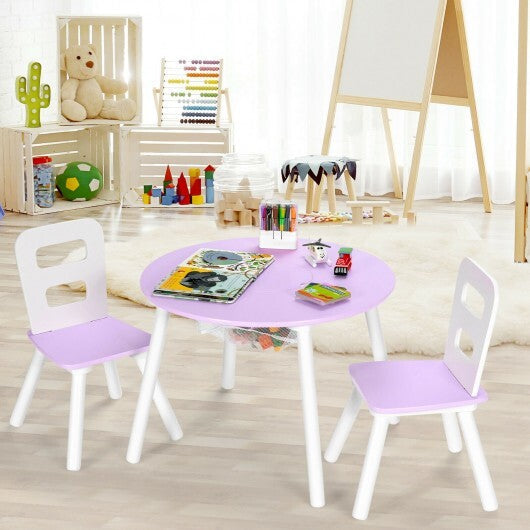 Wood Activity Kids Table and Chair Set with Center Mesh Storage for Snack Time and Homework-Pink LuxuryLifeWay Online Store