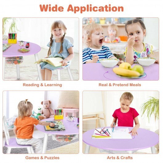 Wood Activity Kids Table and Chair Set with Center Mesh Storage for Snack Time and Homework-Pink LuxuryLifeWay Online Store