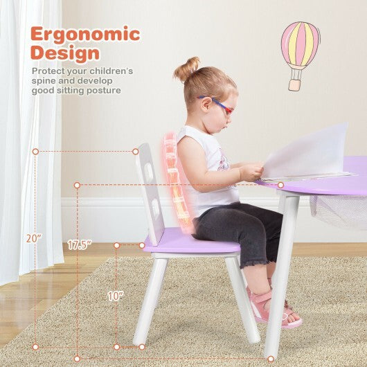 Wood Activity Kids Table and Chair Set with Center Mesh Storage for Snack Time and Homework-Pink LuxuryLifeWay Online Store