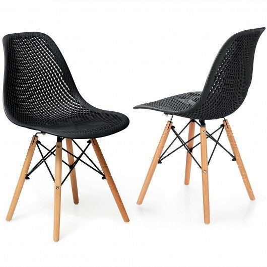2 Pcs Modern Plastic Hollow Chair Set with Wood Leg-Green LuxuryLifeWay Online Store