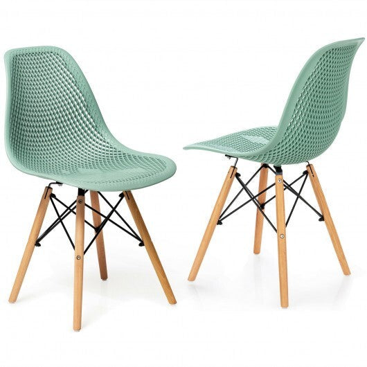 2 Pcs Modern Plastic Hollow Chair Set with Wood Leg-Green LuxuryLifeWay Online Store