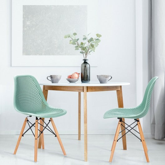 2 Pcs Modern Plastic Hollow Chair Set with Wood Leg-Green LuxuryLifeWay Online Store
